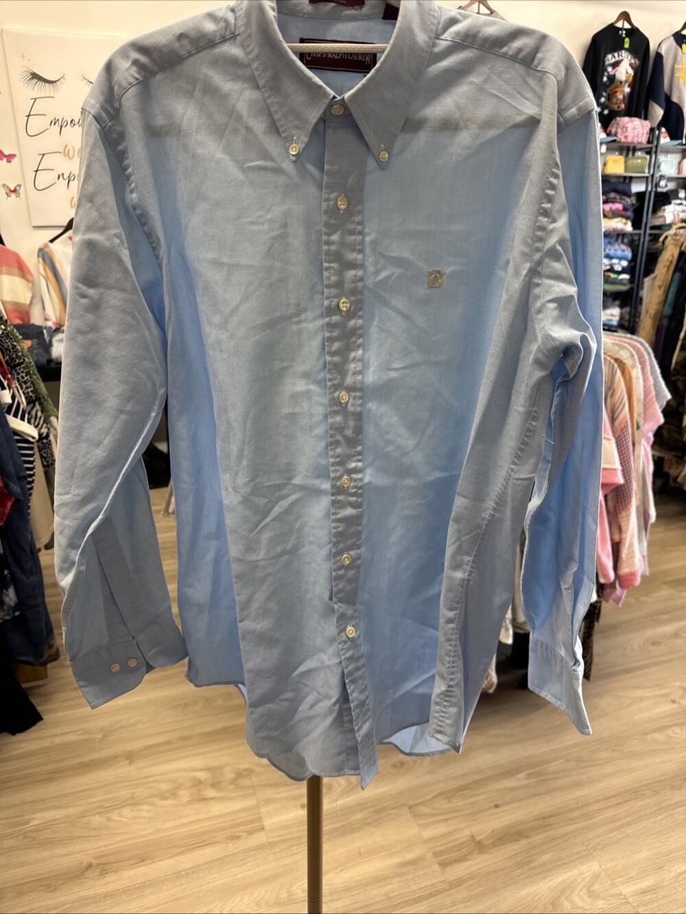 Vintage 80s 90s Chaps Ralph Lauren Oxford Shirt Light Blue Horse Head Crest Mens